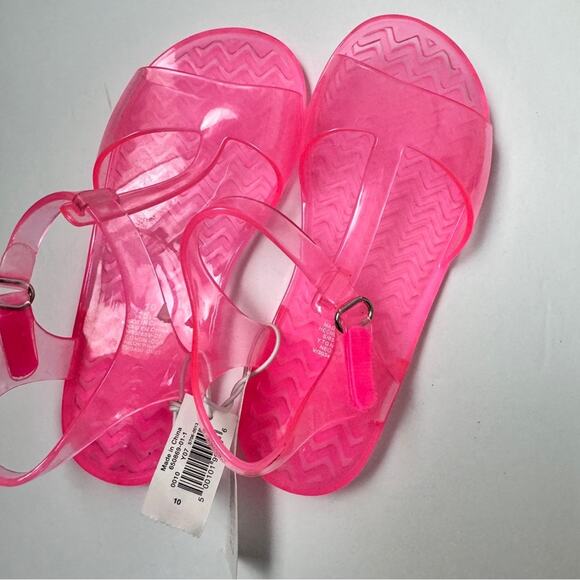 Old Navy Girl's Jelly Neon Pink Ankle Strap Flat Summer Sandals  Sz 10  NWT - Picture 5 of 8